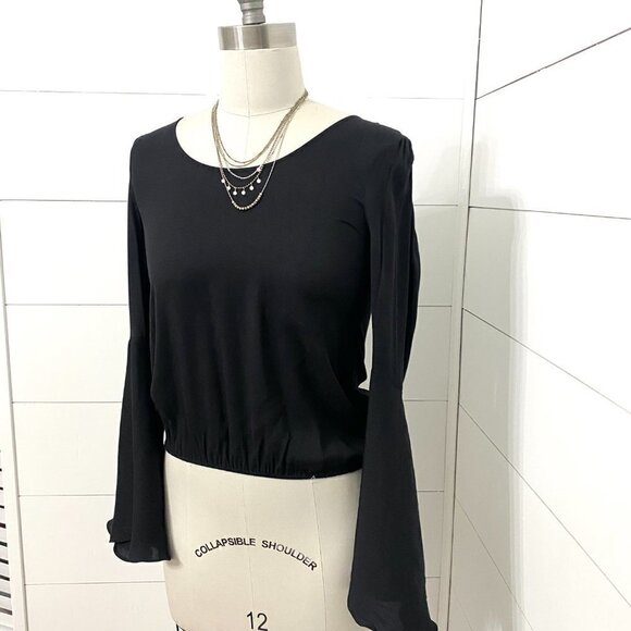Bebe Black Bell Sleeve Top, Size Small - Picture 5 of 9